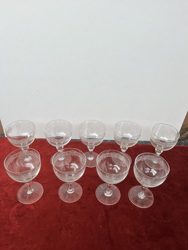 Lot of 9 Baccarat Engraved Crystal White Wine Glasses - Picture 2 of 11