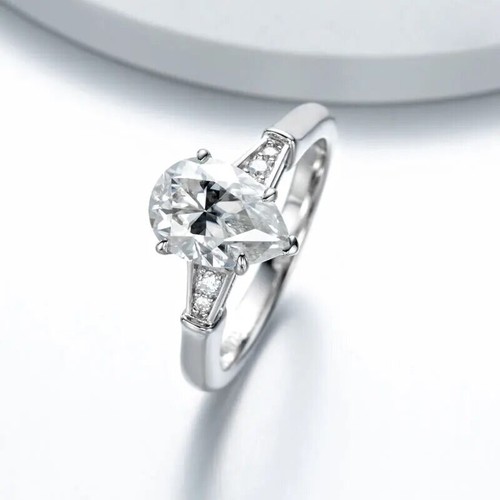 Pear 2ct Lab Created Engagement Ring 18K Gold D Colour Diamond Test Pass US:5 - Picture 5 of 9