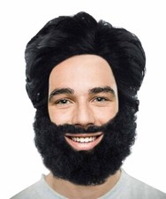 TV Mens Wig and Beard, Black Old Style Wig Premium Breathable Capless Cap HM-362