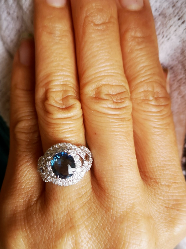 Attractive Clear Blue Lab Created Sapphire Women's Party Wedding Silver Ring - Picture 4 of 6