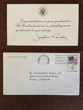 Jacqueline Kennedy First Lady White House Engraved Graduation Response Card