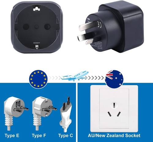 Europe to Australia/New Zealand Plug Adapter EU Schuko Type C/E/F Plug Fit to AU - Picture 7 of 8