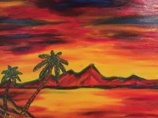 Finger Painted Abstract Painting Art Island Sunset Matt Kinnaman MKinnamanArt