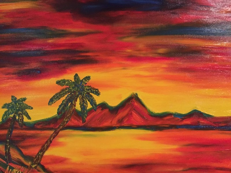 Finger Painted Abstract Painting Art Island Sunset Kinnaman MKinnamanArt