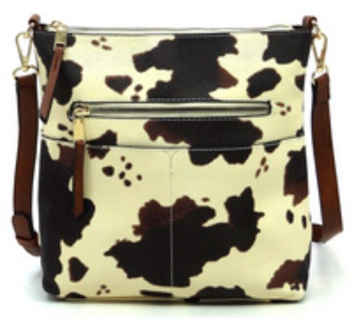 Le Miel Handbag Cow Zip Pocket Crossbody Bag Purse - PETA APPROVED