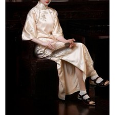 New Womens Spring Embroidered Floral Standing Collar Retro Skirt Cheongsam Dress