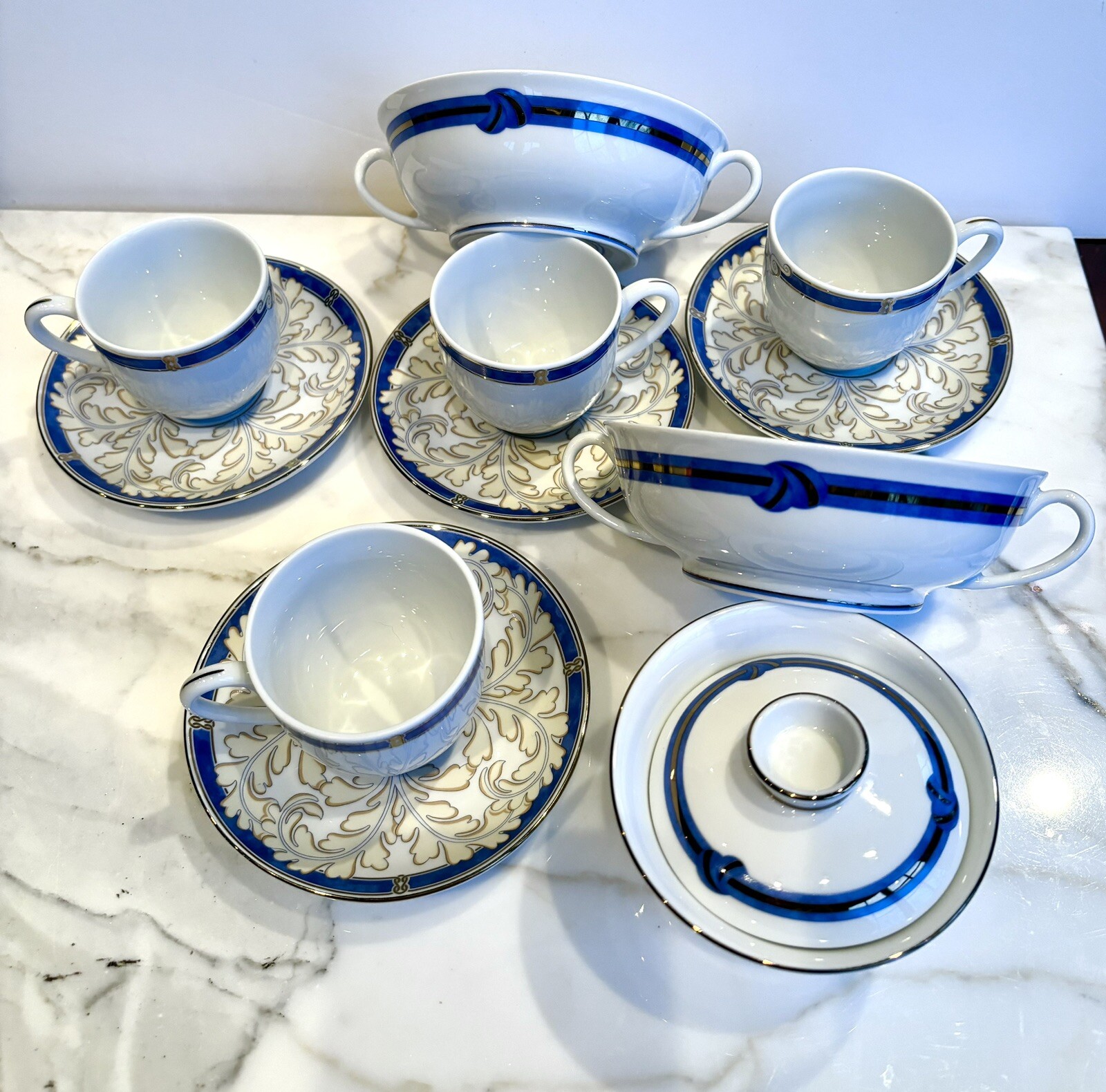 Plat Rond Christofle Paris 'Oceana Bleu Byzance', Diamètre 12 Pouces, Porcelaine - Neuf