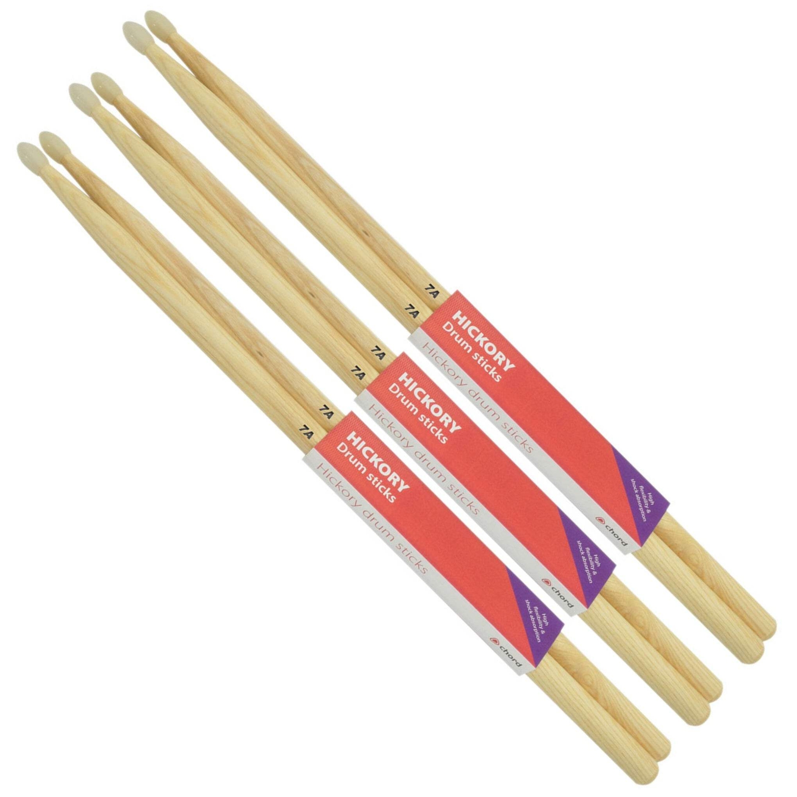 Chord Hickory Drumstick Bundle of 3 Pairs 7A NYLON TIP