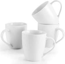 White Coffee Mugs Set of 4, 16 Ounce Mug with Handles, Ceramic Coffee Cups, Porc