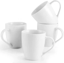 White Coffee Mugs Set of 4, 16 Ounce Mug with Handles, Ceramic Coffee Cups, Porc