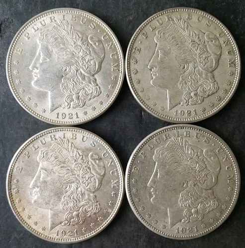 Lot of Four 1921 $1 Morgan Silver Dollars