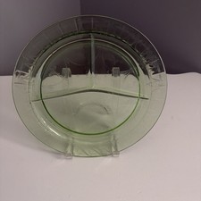 Vintage Uranium Green Depression Glass Cameo Ballerina Divided Plate Glows 10.5"