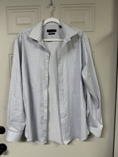 Tommy Hilfiger White Blue Plaid Mens Button Down Shirt Size Large Thflex Collar