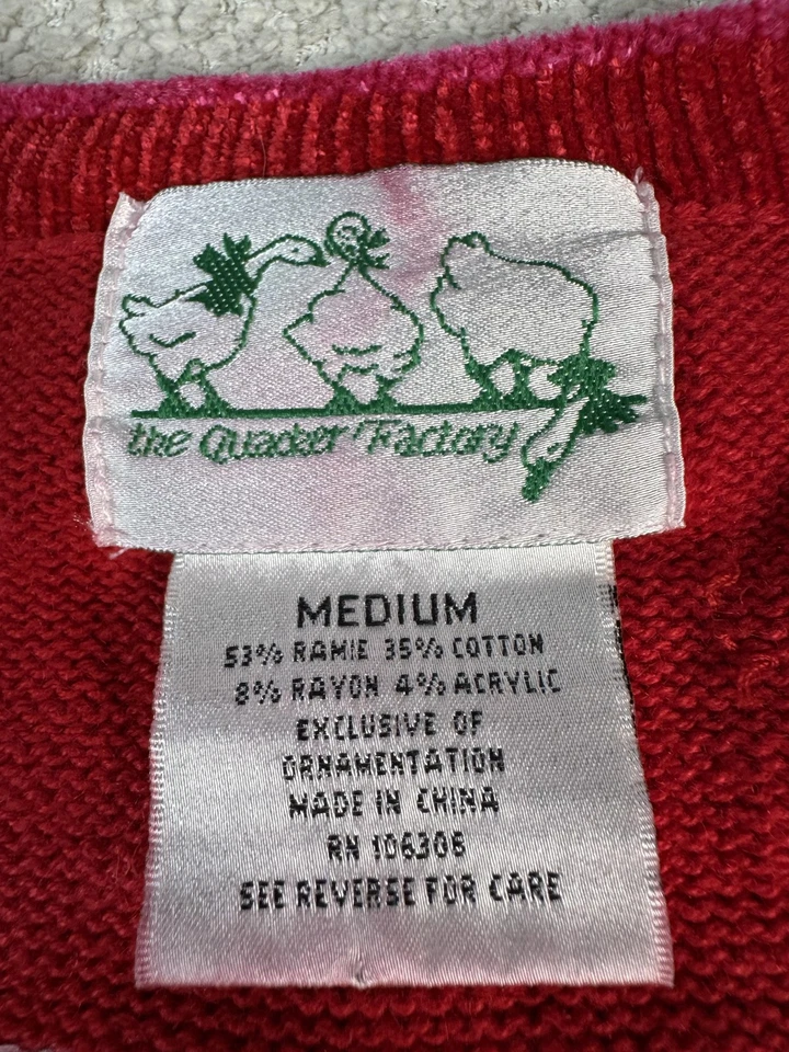 Quacker Factory Sweater Womens Medium Red Valentine Heart Cardigan Beaded Top - Image 2 of 4