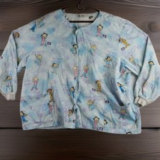 Simply Basic Nurse TLC Pattern Blue Long Sleeve Scrub Top Womens 3XL