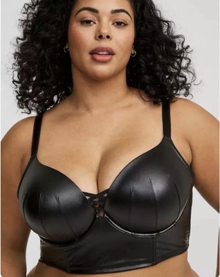 Torrid Pleather XO Plunge Push-Up Longline Bra 42DD NWOT Faux Leather