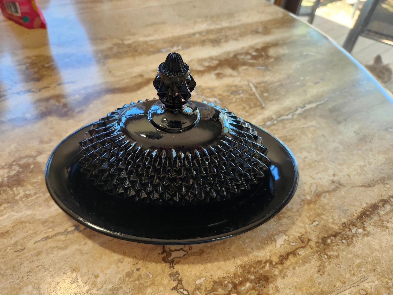 VTG Tiara Indiana Glass Cameo Black Diamond Point Covered Butter Keeper Dish