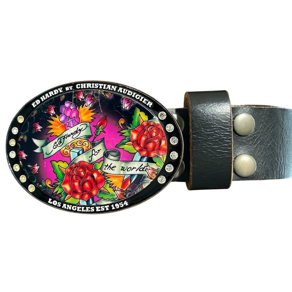 Ed Hardy by Christian Audigier Leather Belt Size S Tattoo  display picture 3