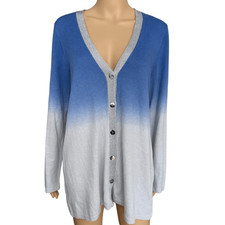 Chico's Ombre Shine Peyton Cardigan Nikko Blue blue-to-grey metallic trim sz L