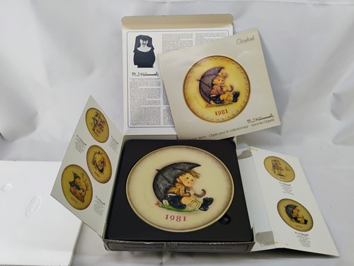 Goebel M I Hummel Annual Plate 1981 Umbrella Boy - Hand Painted - Original Box;