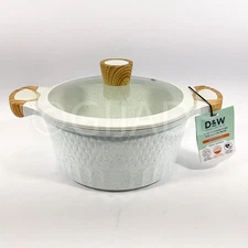 D&W Deane & White Premium Casserole 9.5” Inch Stock Pot  With Lid Cookware White