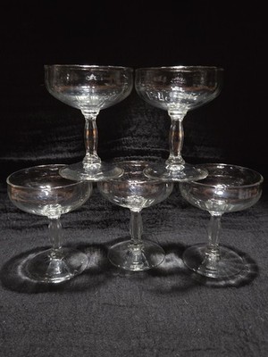 Vintage Optic Glass Champagne Coupe 16 Internal Ribbed Panels 6 Sided Hex Foot