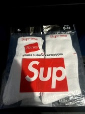 Supreme X Hanes Crew Socks - White, 4 Pack, S...