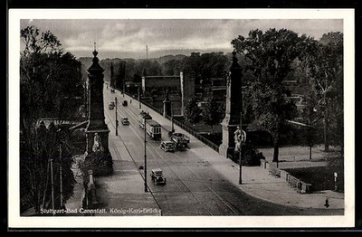 AK Stuttgart-Bad Cannstatt, König-Karl-Brücke mit Strassenbahn aus der Vogelsch 