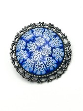 Vintage Millefiori Venetian Murano Glass Brooch - Sterling Silver