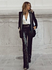 Zara Sequin Black Flared Elastic Waist Pants XS