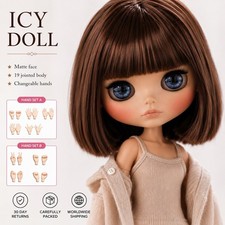 Neo Blythe ICY Doll brown bob hair with bangs tan skin matte face