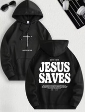 Men's Christian Faith Hooded Sweatshirt "Jesus Saves" John 3:16-17 Print Hoodie