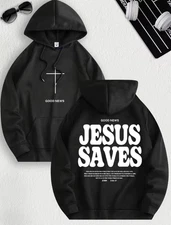 Men's Christian Faith Hooded Sweatshirt "Jesus Saves" John 3:16-17 Print Hoodie