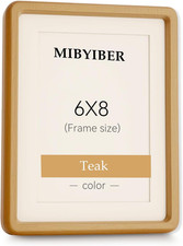 6X8 Picture Frame Wood Natural Solid Teak Photo Frames with 5X7 Mat, Handcrafted