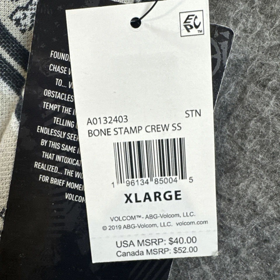 Volcom Mens Bone Stamp Crew Short Sleeve Surf T Shirt Jacquard Stone Sz XL NEW - Image 4 of 4