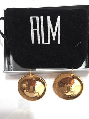 RLM Robert Lee Morris Signed Gold-Tone Convex Disc Dangle Earrings 1.25in NIB