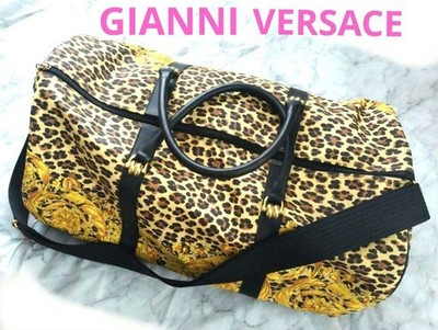 Gianni Versace Leopard Floral 90s Large Boston Drum Travel Bag 
