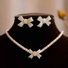 Exquisite Bow Jewelry Gift Set Necklace and Earring Imitation Pearl