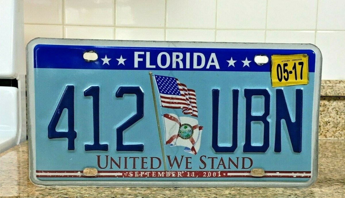 Florida UNITED WE STAND SEPTEMBER 11th License Plate Tag # 412 UBN