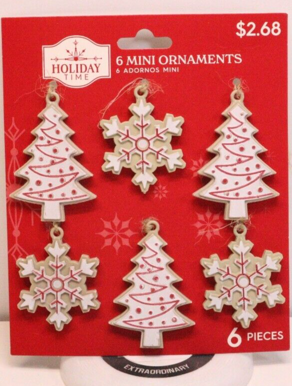 Set of 6 Holiday Time Mini Ornaments Christmas Trees and