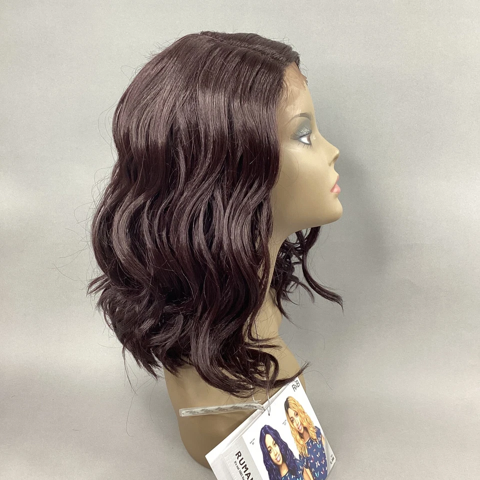 Peluca RNB 99J ciruela oscura corta ondulada curva profunda parte lateral encaje frontal sintético Foto 3 de 4