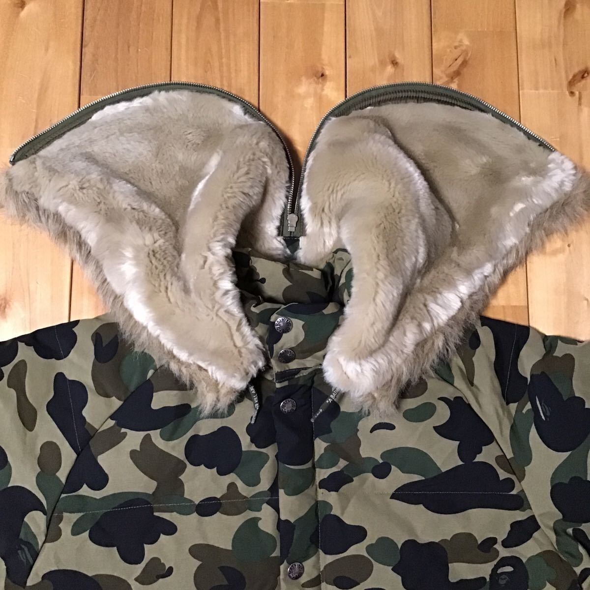 BAPE 1st camo green FUR Down jacket A Bathing Ape Size S | eBay BAPE 1st camo green FUR Down jacket A Bathing Ape Size S | eBay
