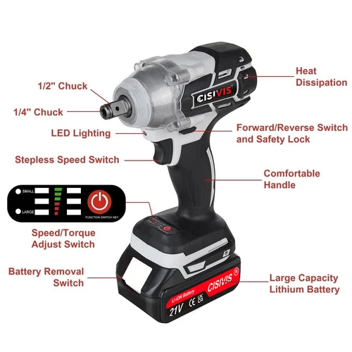 1000Nm 1/2" Cordless Electric Impact Wrench Drill Gun Ratchet Driver w/ Battery - Picture 6 of 28
