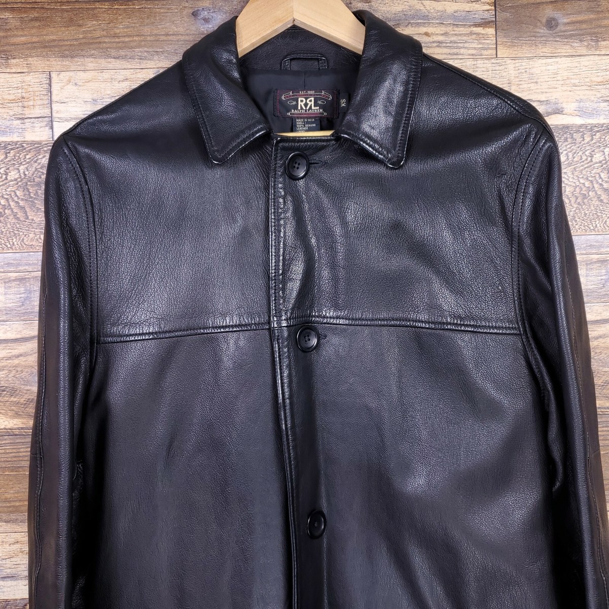 RARE Double RL RRL Black leather Car Coat Jacket Mens XS Ralph