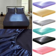 Satin Silky Fitted Sheet Solid Color Mattress Cover with Elastic Band Bed Sheet