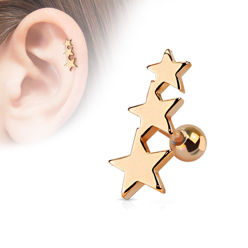 Piercing Oreja Helix Estrellas Oro Rosa