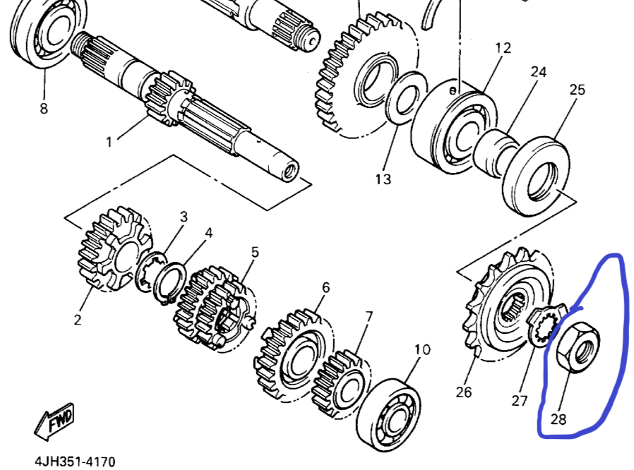 YAMAHA TZ350,YZ250,YZ360,YZF600R, DT250, DT400 FRONT SPROCKET NUT