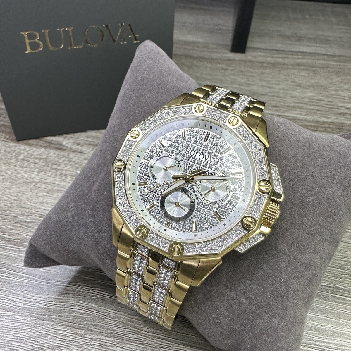 NEW✓ SWAROVSKI CRYSTALS✓ Bulova Octava Gold Tone Men's Steel