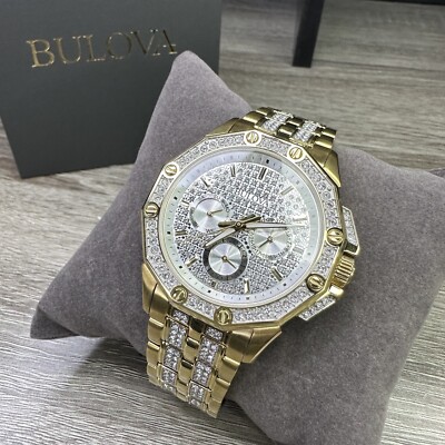 NEW✅ SWAROVSKI CRYSTALS✅ Bulova Octava Gold Tone Men's Steel Watch 98C126  $695