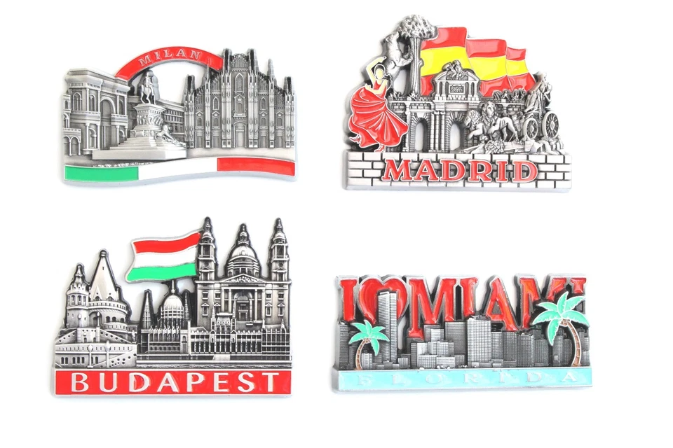 Unique Metal Fridge Magnet Gift Worlds Cities Collectables Madrid Milan Paris 3D